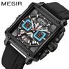 Reloj deportivo multifuncional MEGIR de nueva tendencia para hombre, venta al por mayor, cuadrado, resistente al agua, luminoso, con calendario.