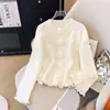 Estilo Coreano Fresco y Suave Estilo Flor Tridimensional Dobladillo Irregular Sentido del Diseño Suéter Corto Rizado de Manga Larga Top para Mujer