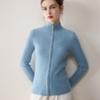 Cardigan de Tricô de Caxemira Feminino para Outono e Inverno Slim Fit Versátil Macio Amigo da Pele Jaqueta Top com Zíper Gola Meia-Alta