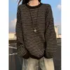 Suéter de Tricô Listrado Gola Redonda Estilo Americano Masculino Outono Solto Estilo Preguiçoso Toque Jovem Suéter Camada Base Camada Superior