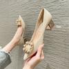 Zapatos de Tacón Alto para Mujer 2025 Primavera Nuevo Estilo Coreano Estilo Hada Hebilla de Perla y Diamante Tacón Grueso Punta Fina Boca Baja Zapatos de Salón