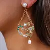 Pendientes Europeos y Americanos de Lujo Ligero con Perlas y Corazones Tachonados de Diamantes, Geométricos, Pendientes de Alta Gama Personalizados Transfronterizos, Accesorios para Orejas de Nicho de Instagram