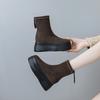 Botas Slim Elásticas Que Não Cansam Seus Pés, Botas Martin de Solado Grosso, Novo Estilo 2025, Salto Bloco, Botas Curtas com Zíper, Botas de Cano Curto Pretas de Bico Redondo
