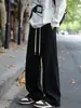 Pantalones casuales rectos de seda helada estilo americano para hombre, pantalones largos holgados de pierna ancha de moda para otoño, ropa elegante y cool para hombre