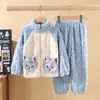 Nuevo Conjunto de Pijama para Niños Ropa de Casa Invierno Espeso Terciopelo de Coral Pijama para Hombres y Mujeres Conjunto de Dos Piezas