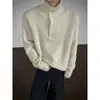 Suéter de gola alta com botões, peso pesado 820g, para homens, novo estilo outono e inverno, estilo old money, tamanho grande, casual e estiloso, tricô de mangas compridas solto