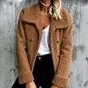 Outono Inverno Novo Casaco Feminino de Couro Sintético com Lã de Cordeiro Gola Grande de Botão Único Veludo Grosso Quente Estilo Retro Americano