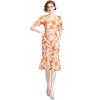 Vestido Floral de Lunares Vestido Largo Platycodon Descanso para el Té Falda Francesa de Cola de Pescado Cinturón con Cordón Cadera Falda con Abertura