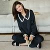 Pijama de Seda Gelo e Neve 2025 Novo para Mulheres com Gola de Renda Calça de Manga Longa Conjunto Fino de Roupa de Casa de Alta Qualidade