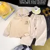 Conjunto de Sudadera con Capucha para Niños Estilo Primavera y Otoño Niños y Niñas Rayado Casual Dos Piezas Estilo Coreano de Moda Lindo Ropa para Bebé