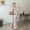 Conjunto de Tricô Casual Tendência para Mulheres Plus Size, Moda Outono Feminina Color Block Conjunto de Duas Peças com Calça Esportiva Wide Leg