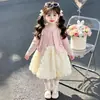 Conjunto Elegante de Primavera para Meninas Conjunto de Duas Peças Cardigã e Saia de Camadas Primavera e Outono 2026 Novo