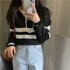 Suéter de tricô listrado estilo japonês para mulheres, novo top casual de outono 2026, design moderno e único, popular online