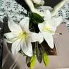 Flor de Lírio Artificial 3D de Cabeça Dupla Broto Pintura a Óleo Lírio 3 Cabeças de Flor com Película de Broto Azul Roxo Verde Menta Cruz de Casamento