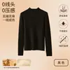 Capa Base de Mezcla de Lana 2026 Nuevo Estilo Ropa Interior para Mujer Otoño Terciopelo Alemán Cuello Semi Alto Manga Larga Camiseta Ajustada Top Mujer