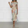 Ropa de mujer transfronteriza europea y americana 2026: Vestido largo sexy sin hombros de manga corta, vestido casual estampado para ceñir la cintura y estilizar, para uso diario