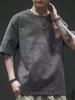 Verão Alto e Magro Masculino Estilo Coreano Moderno Simples Manga Curta Estilo Hong Kong Solto Casual Respirável Gola Redonda Camiseta Ins