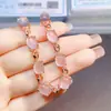 Pulsera Popular de Cristal Rosa Natural al por Mayor de Fábrica con Incrustación de Plata S925 Piedra Principal 7*9 Venta Directa de Fábrica de Joyería