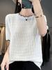 Suéter de punto de seda helada de manga corta y elegante para mujer, nueva moda de verano, cuello de encaje, camiseta fina y ajustada para mujer.