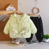 Jaqueta acolchoada de algodão para meninas, casaco de inverno forrado com fleece, design de desenho animado espesso, roupas infantis para idades 0-6, nova jaqueta acolchoada estilosa para meninas pequenas, vendida individualmente