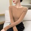 Suéter de tricô Andy em cor sólida para mulheres, design sem costura, suave para a pele, adequado para usar na primavera e no outono, e pode ser usado em camadas no outono e inverno
