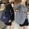 Set Bolsa de Lona Rayada Doble Cara Estilo Coreano Moda Bolso Tote Casual Bolso de Hombro Simple Versátil Gran Capacidad