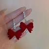 Nuevos pendientes de perlas con lazo de terciopelo rojo vino, pendientes de aguja de plata S925 de nicho francés de alta calidad de Corea del Sur, de moda