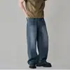 Jeans Wide Leg Retrô Americano para Homens, Lavado e Desgastado, Caimento Solto, Versátil, Emagrecimento, Com Caimento, Perna Reta, Calças de Comprimento Total no Atacado
