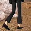 Jeans Micro La Preto Feminino 2024 Novidades Explosivas Pequenas Mulheres Outono/Inverno Calças de Chifre Forradas com Fleece