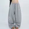Calça de Moletom Estampada com Cordão Cintura Alta Estilo de Rua Americano Jazz para Homens e Mulheres Calças de Perna Larga Foice Soltas Emagrecedoras Casuais Longas
