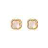 Pendientes de Flor de Cuatro Hojas de Nácar Natural a la Moda para Mujer, Pendientes de Botón de Circonita Microincrustada de Lujo Ligero de Alta Gama, Pendientes Versátiles de Lujo Ligero