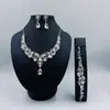 Colar Amazon Atacado Transfronteiriço Pingente Gota Cristal Noiva Full Diamond Acessórios Colar Brincos Vestido de Casamento Conjunto de Três Peças