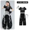 Conjunto de Baile de Jazz para Niñas Malla Negra Crop Top Set de Letras Moda para Niñas Desfile de Moda Street Dance Atuendo de Moda Disfraz de Performance de Jazz