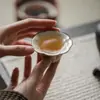 Taza de Té de Cerámica Gruesa Estilo Japonés Dinastías Tang y Song con Borde Floral, Juego de Té Kung Fu, Taza de Té de Arcilla Estilo Antiguo Cerámica Taza de Té Doméstica, Taza Individual con Borde Floral, Taza Pequeña