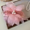 Grampo de Cabelo Flor de Renda Super Fada para Mulheres na Parte de Trás da Cabeça, Grampo Rosa Elegante, Presilha de Tubarão Grande de Alta Qualidade