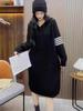 Sudadera Gruesa de Otoño e Invierno Vestido Suéter Largo Por Encima de la Rodilla Estilo Occidental Camisa Base Interior Estilo Perezoso Casual Falda de Punto