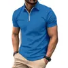2026 Nueva Camisa Polo de Verano para Hombre Europea y Americana, Color Sólido, Estampado Digital, Cuello Campana, Camiseta de Manga Corta con Cremallera para Hombre