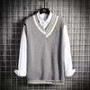 [SHOPEE Explosiones] TW Transfronterizo para Hombre Cuello en V Estilo Hong Kong Suéter de Punto Casual Holgado