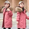Roupas acolchoadas de algodão para meninas roupas de inverno crianças médias e grandes meninas comprimento médio jaqueta de plumas de algodão crianças crianças médias e grandes crianças grandes gola de pelo roupas acolchoadas de algodão Celebridade da internet