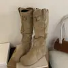 Botas Longas de Couro Macio Vintage de Cano Alto com Salto Escondido para Mulheres, Botas Slouch Conversíveis para Outono e Inverno, Botas Cowboy Macias de Solado Plano Estilo Western, Botas de Equitação