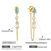 Brincos Wanxing Transfronteiriços de Aço Inoxidável para Mulheres, Banhados a Ouro 18K, Zircônia, Formato de Gota d'Água, Turquesa, Brinco com Franja na Frente e Atrás