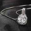 Collar corto de cobre plateado con colgante de diamante cuadrado de circonita brillante coreana para mujer, cadena de clavícula japonesa y coreana simple, explosiones de WeChat
