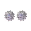 Pendientes de Flor de Cristal de Hielo con Diamante de Simulación, Chapado Grueso PT950, Industria Pesada de Europa y América, Lujo Ligero, Pendientes Exagerados de Nicho para Mujer