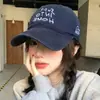 Gorra de Béisbol Azul Marino con Bordado de Letras Estilo Luo Yuxiao para Mujer, Circunferencia de Cabeza Grande, Adelgazante del Rostro, Versátil, Tendencia, Marca, Gorra de Pico