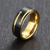 2024 Europa y Estados Unidos nuevo anillo de tungsteno para hombre, sensación de alta gama, ranurado de alta gama, negro Lasha con incrustaciones de circonita, venta al por mayor
