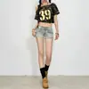 Shorts ajustados estilo americano para mujer, verano talla grande sexy chica caliente elástico retro remache tiro bajo shorts de mezclilla