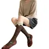 Calcetines finos de verano estilo retro japonés con ribete de encaje y volantes, con patrón de rombos calados, hasta la rodilla para mujer