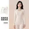 Ropa interior térmica de aceite de camelia para mujer, conjunto de top y pantalón de capa base calefactora antibacteriana con forro polar de invierno 10A, cuello redondo