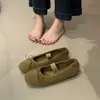 Sapatilha Feminina Retro Francesa com Laço Bico Redondo Forrada com Pelúcia 2026 Inverno Boca Rasa Sapatos Peludos Quentes Algodão Sapatos Simples