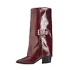 Botas Altas de Cuero con Hebilla y Punta Fina Tallas Grandes Estilo Nuevo Otoño 2026 Adelgazantes de Caña Alta por Encima de la Rodilla para Mujer